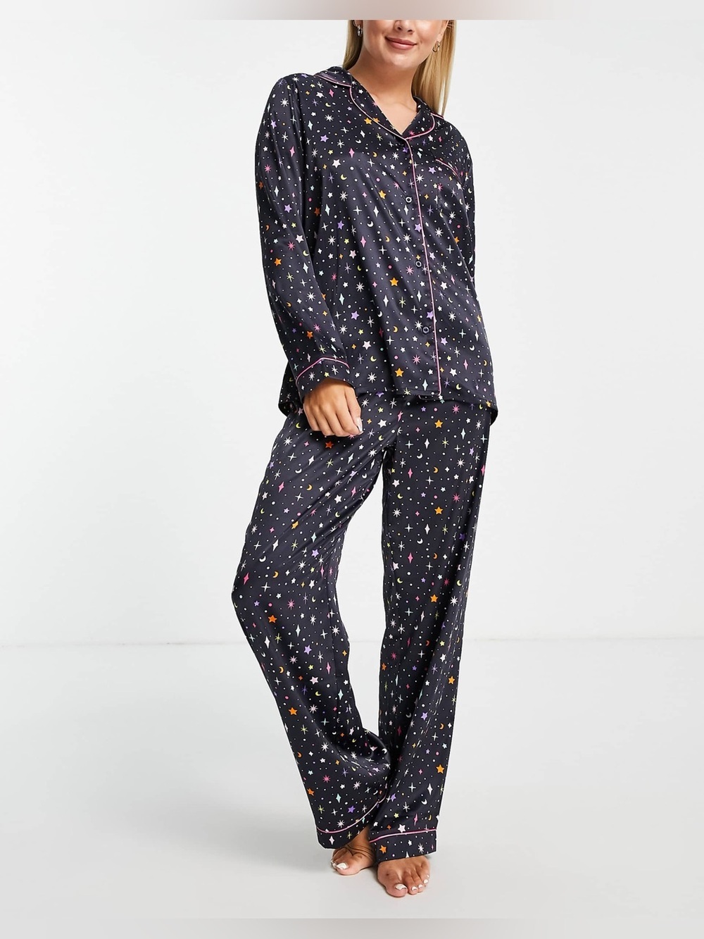 Chelsea Peers charms satin pajama set in navy